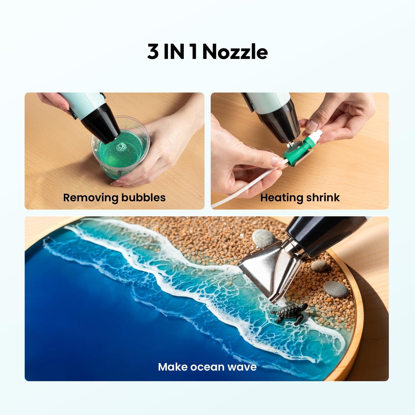 Resiners Heat Gun for Resin, 350W Fast Heating Dual Temp Heat Gun (482°F~662°F) with 3 Nozzles & 3 Silicone Covers, 4.9Ft Long Heat Gun for Bubble Remove,Vinyl Shrink Wrap,Candle Making,Epoxy Resin