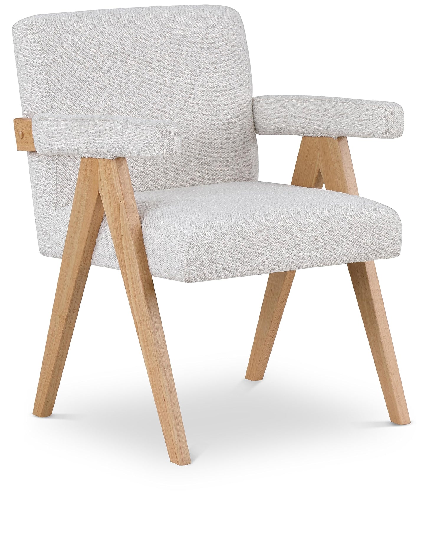 Meridian Furniture 480Cream Woodloch Collection Mid-Century Modern Boucle Fabric Upholstered Accent Chair with Rich Cream Boucle Fabric, Natural Finish Solid Wood, 24.5" W x 23.5" D x 32" H, Cream