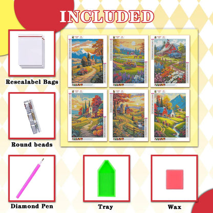 Leatrice Fall Diamond Painting Kits for Adults 5D Diamond Art Kits Gem Dots Paintings Full Drill Beginners Women DIY for Home Wall Decor 11.8x15.7 Inches Landscape 6 Pack