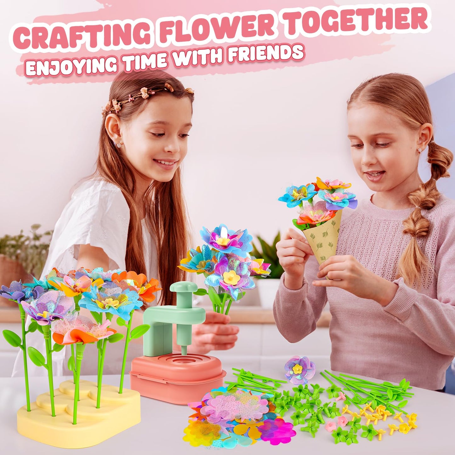 beefunni Flower Bouquet Craft Kit, DIY Crafts Toys for Kids Ages 4-8, Educational Flower-Making Toy for Toddler, Arts & Crafts for Toddler Girl, Birthday Gift for 4 5 6 7 8+ Year Old Girls and Boys
