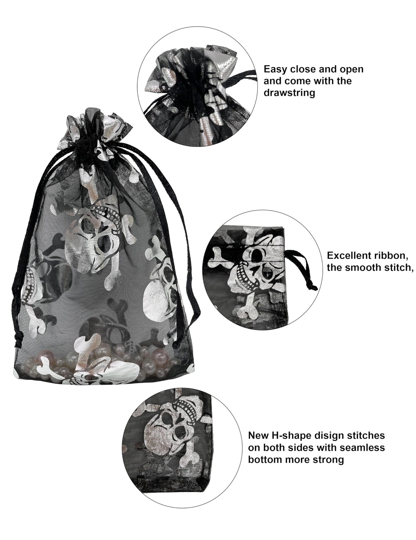 Jexila 100pcs Organza Bag, 4x6, Black Mesh Drawstring Gift Bags - Small Halloween Goodie Candy Treat Bags for Kids' Tick or Treat Party Favor Bags