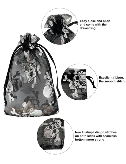 Jexila 100pcs Organza Bag, 4x6, Black Mesh Drawstring Gift Bags - Small Halloween Goodie Candy Treat Bags for Kids' Tick or Treat Party Favor Bags