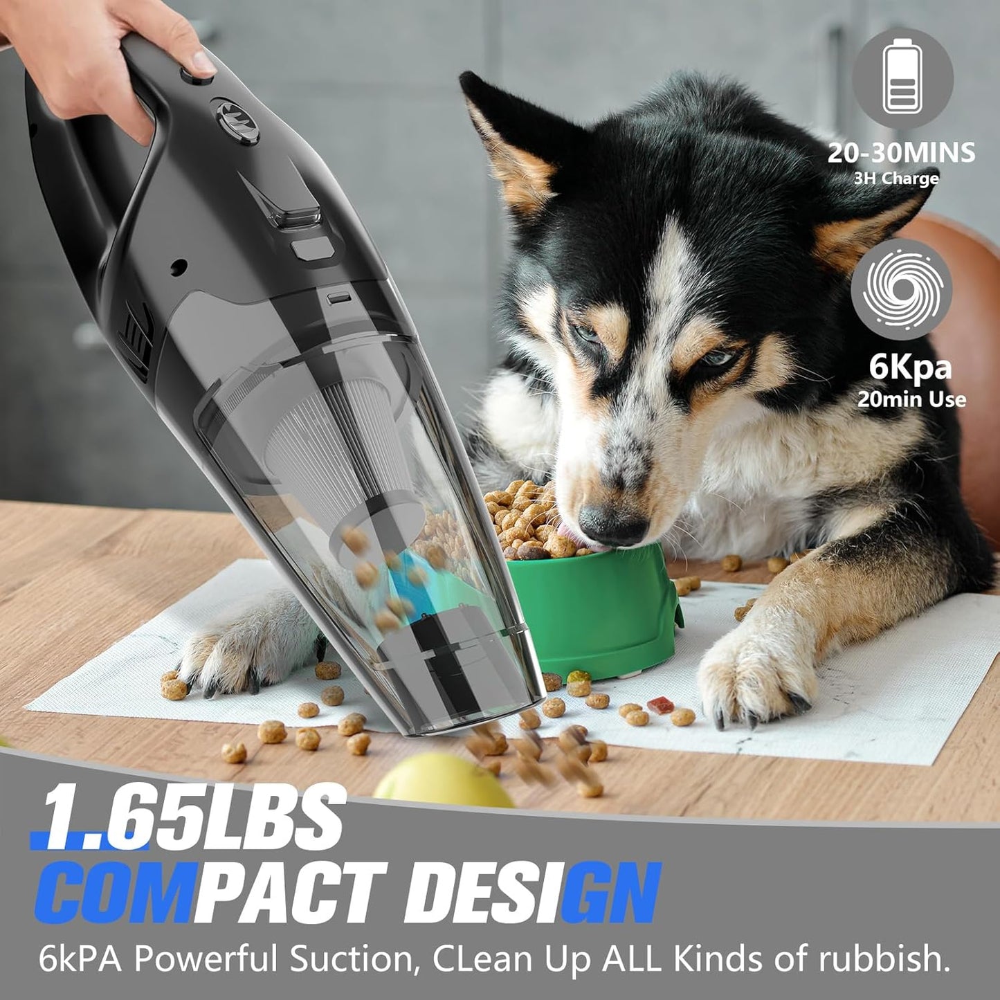Nozzle Handheld Vacuum Cordless Rechargeable with LED Light, Car Vacuum Portable Cordless, Hand Vacuum Cleaner Car