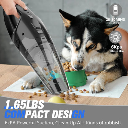 Nozzle Handheld Vacuum Cordless Rechargeable with LED Light, Car Vacuum Portable Cordless, Hand Vacuum Cleaner Car