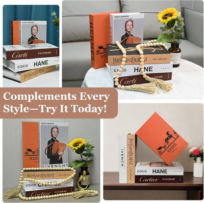 phecofemx Set 5 Decorative Books for Home Decor, of Fake Books with Wood Bead Tassel, Aesthetic Bookshelf Decor