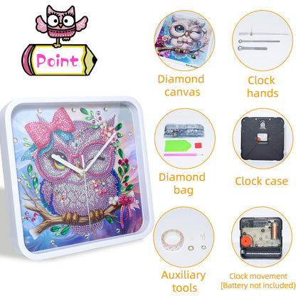 LEIYULY Diamond Art Kits for Adults, Hanging Cute Owl Diamond Painting Clock, Round Gem Crystal Art Painting for Beginners, Creative Home Decor Gift
