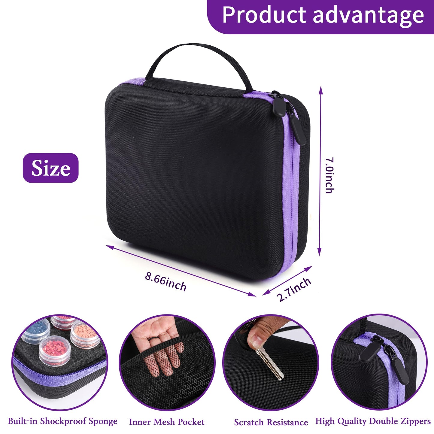 LYMUSUMI 30 Slots Diamond Art Storage Containers for Adults Portable Bead Storage Boxes for Diamond Painting Accessories and Tools（Purple）