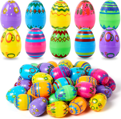 36PCS 2.3" JOYIN Printed Empty Colorful Plastic Eggs Fillable, Bright Plastic Eggs Bulks for Festival Hunt, Filling