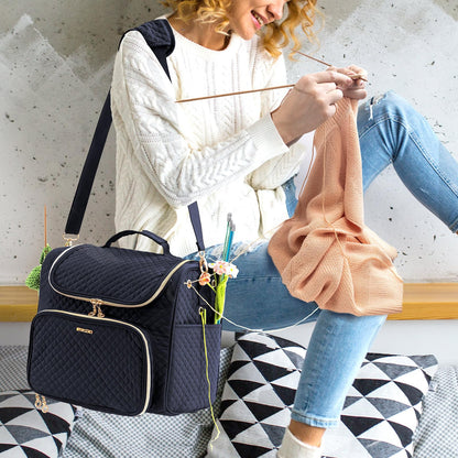 MYBAGZING Crochet Bag Organizer - Quilted Storage Bag with Hanging Hook, Knitting & Yarn Tote for Crochet Accessories, Mother's Day Gift