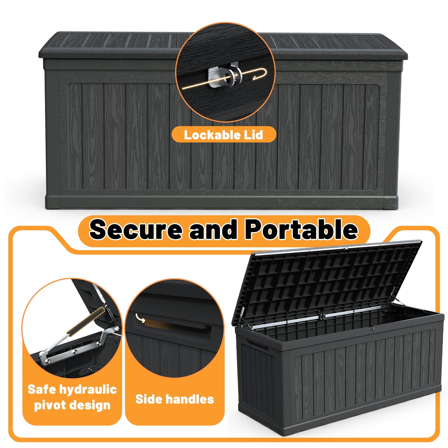 WELBEST 260 Gallon XXL Outdoor Storage Box Waterproof Resin Large Deck Box for Patio, Yard, Garden Tools, Black