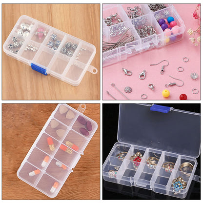 ZOENHOU 32 Pack 10 Grids Plastic Bead Box Organizer, Clear Plastic Organizer Storage Crafts Box with Adjustable Dividers for Jewelry Bead Earring Art Crafts Fishing Hooks