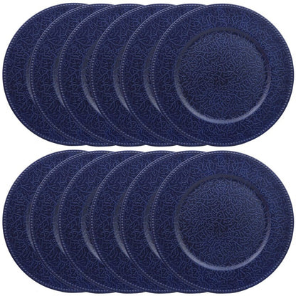SforGUVA Navy Blue Chargers for Dinner Plates with Beaded Rims, Set of 12 Plastic Bulk Wedding Charger Plates for Thanksgiving, Christmas, Holiday Party Table Setting.