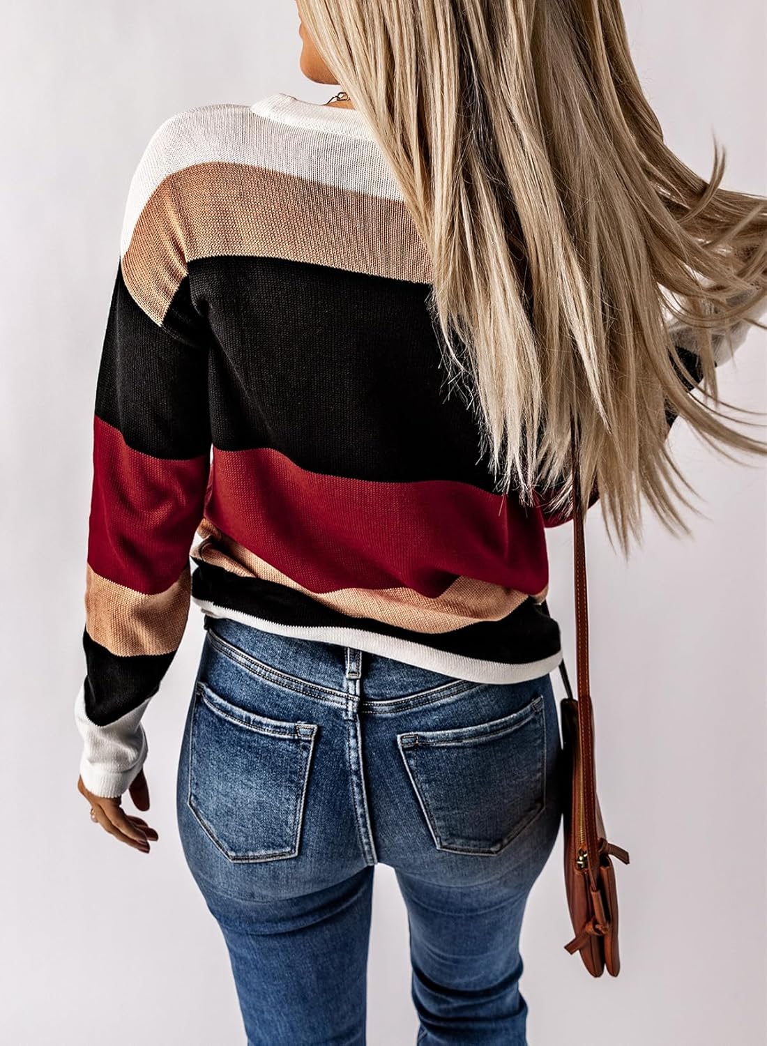 Dokotoo Womens Sweaters Striped Fall Winter Outfits 2025 Crewneck Drawstring Color Block Fashion Clothing