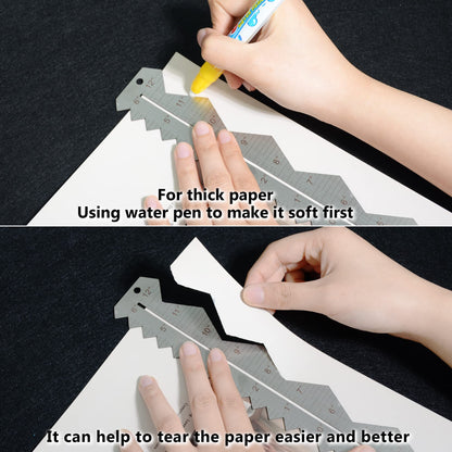UPTTHOW 3PCS Stainless Steel Metal Paper Tearing Ruler Craft Ruler for Cutting Paper to Wavy Line Jagged and Irregular Edges 12'' Measuring Tool for Engineering School Office Architect and Drawing