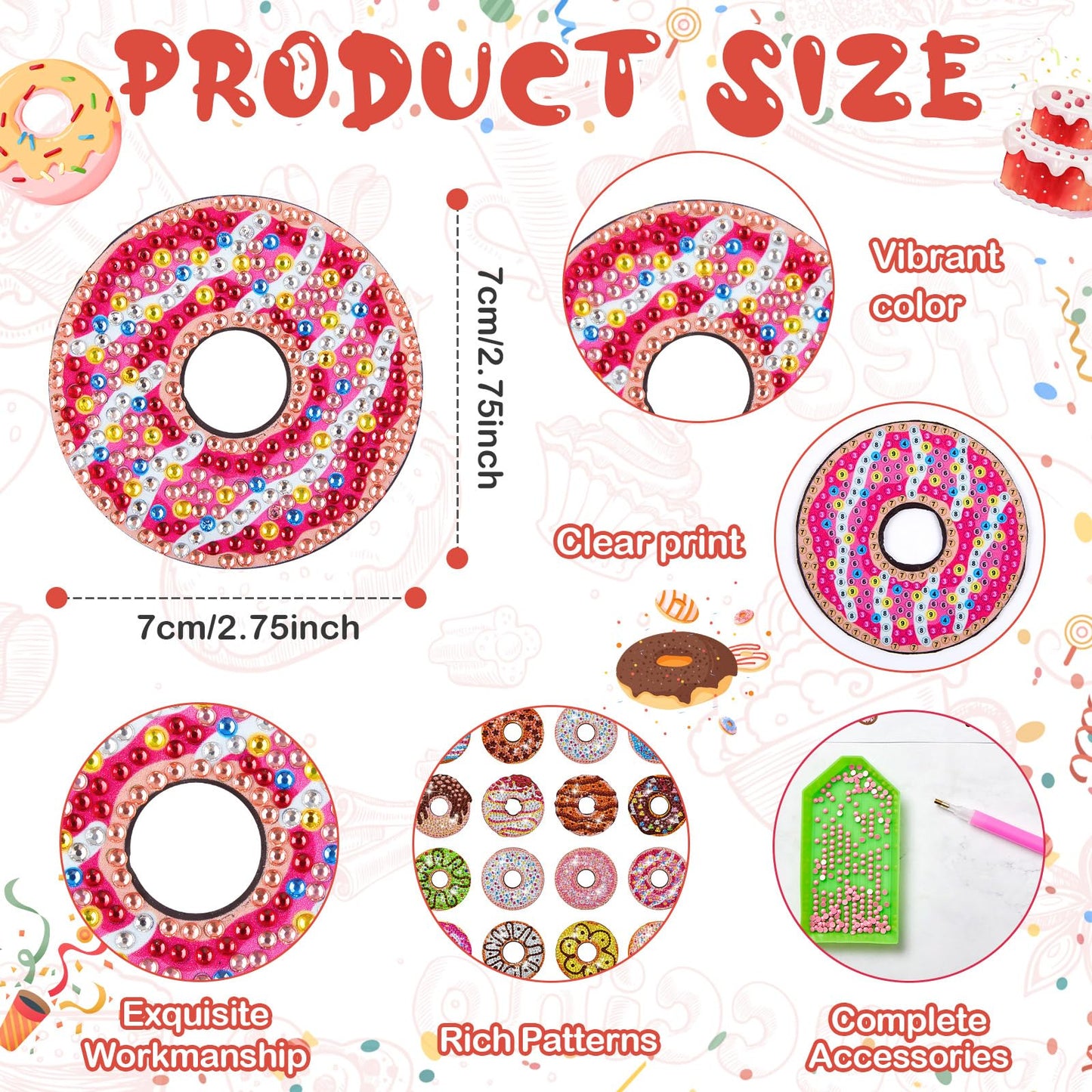 Xuhal 16 Pcs Diamond Painting Magnets DIY Diamond Painting Kits for Gem Art Magnet Refrigerator Stickers for Beginners Adults DIY Crafts Home Decors Party Birthday Gifts(Donut)