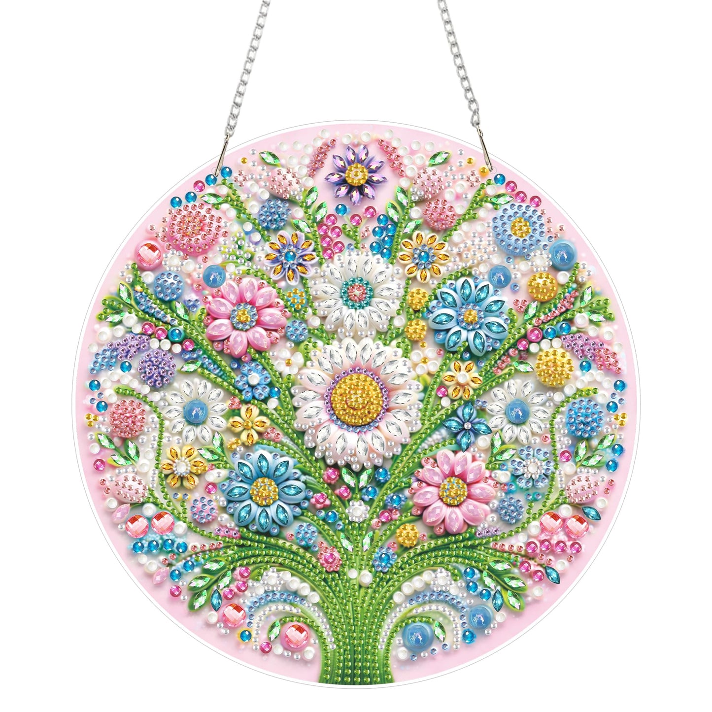 Yunzlly DIY Hanging Diamond Art Pendant Kit, Special Crystal Double Sided Diamonds Painting Ornament Kit for Adults, Acrylic Gem Painting Board for Window&Door&Wall (Flower)