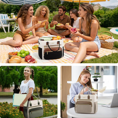 LOVEVOOK Insulated Lunch Bag Women,Wide Opening Adult Lunch Box Women,Large Leakproof Cooler Bag for Work Picnic Beach Family College,Lunch Teacher Tote Bag with Adjustable Shoulder Strap Cup Holder