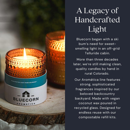 Bluecorn Aromática Scented Candle Tin, The Woodsy, Blue Spruce, Pine & Musk, Vegan Coconut Wax, Clean Burning & Long Lasting Christmas Tree Candle, Winter Home Decor, Gifts, Made in USA, 8 Oz