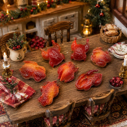 LOGOFUN 9PCS Dollhouse Miniature Food Play Christmas Roast Chicken Duck Goose Model Accessories for Micro Scene Kitchen Supplies