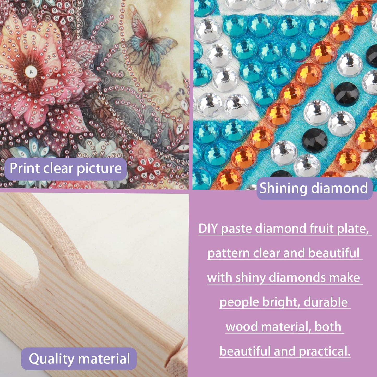 JISHSHAY Diamond Art Serving Tray Diamond Painting Food Tray Gem Art Serving Platter Gem Painting Mosaic Kits for Adults DIY Kits for Adults, with Wood Handle 20×30cm/7.87×11.81in, Wolf