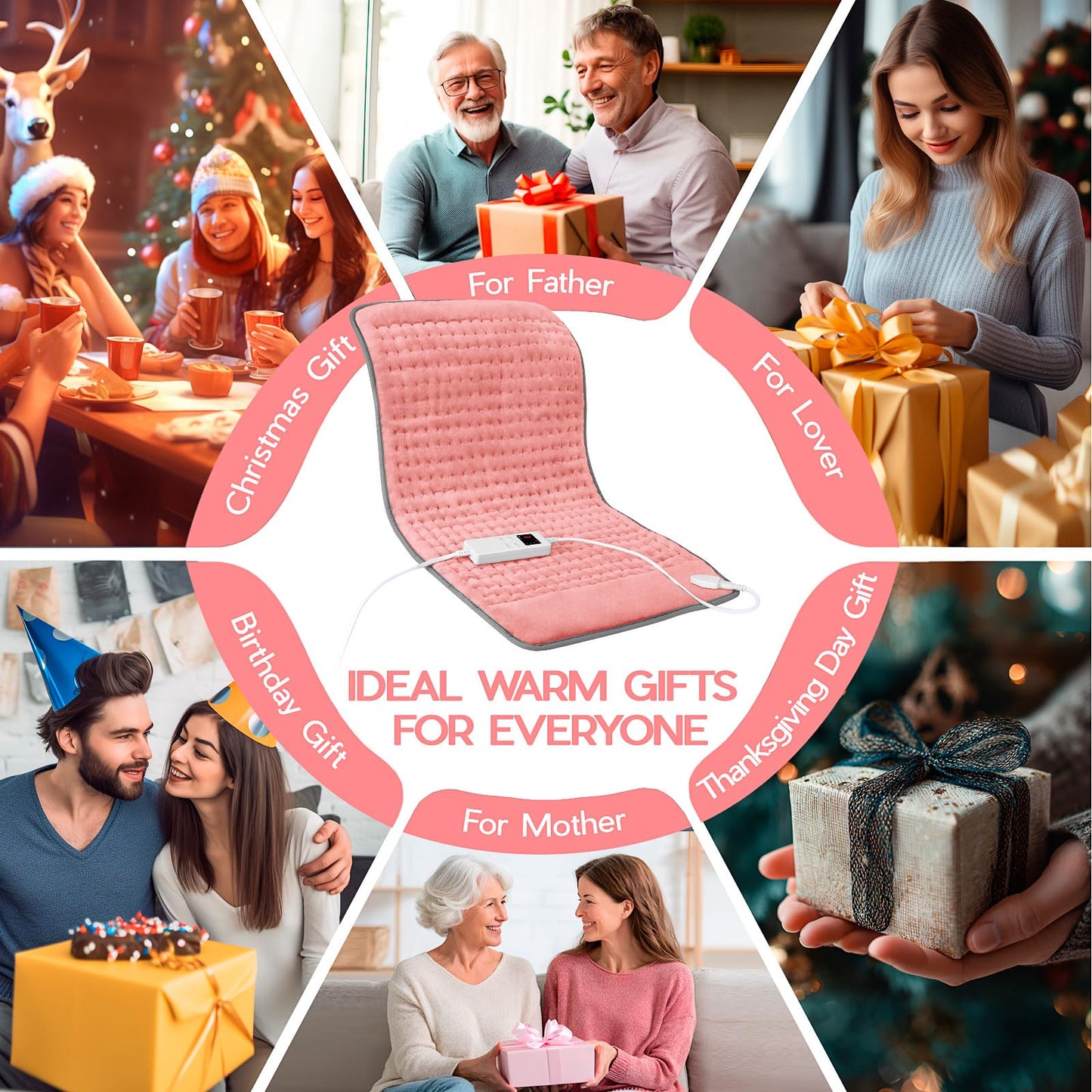 Large Heating Pad for Back Pain Relief, Electric Heating Pad for Neck and Shoulders, Auto Shut Off, Fast Heat, Christmas Gifts for Women Men, Birthday Gifts for Mom Dad (17'' x 33)