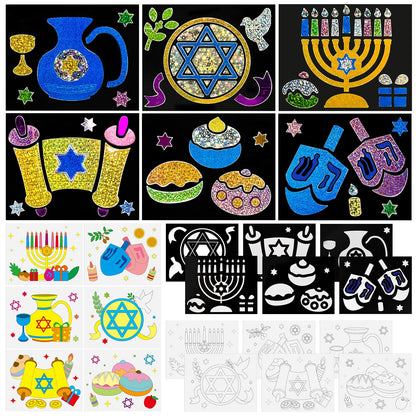 Cinrobiye 24 Set Hanukkah Foil Art Craft DIY Chanukah Painting Kit Art Paper Coloring Activity for Home School Classroom Art Project Party Favors Happy Hanukkah Birthday Goodie Bags Gifts Prizes