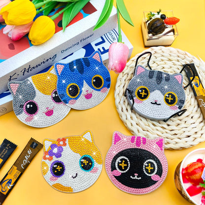 ZTOTZ Cat Diamond Art Painting Coaster Kit, 8Pcs DIY Cute Cat Face Diamond Crafts Kit with Holder, Non Slip Coaster Art Supplies for Adults, The Perfect Christmas and Holiday Gifts