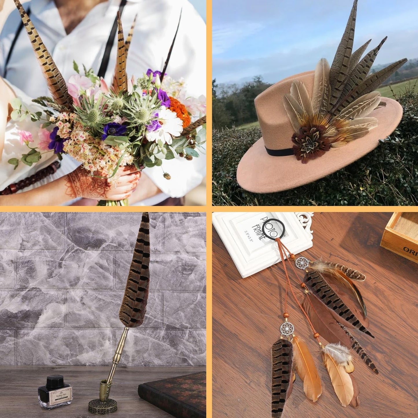 THARAHT 24pcs Male Ringneck Pheasant Tails Feathers Natural Feathers 8-10inch 20-25cm for Crafts Home Wedding Party Performance DIY Decoration Male Pheasant Feathers