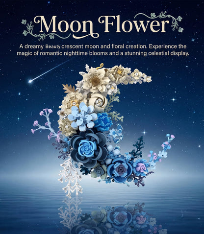 Loyratche Blue Moon Flower Building Set, Botanical Collection Artificial Flowers Building Blocks Kit Compatible with Lego for Adults Home Décor Wall Art Decoration