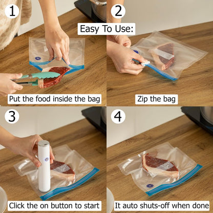 Basicwise Handheld Vacuum Sealer Machine with 24-pc Reusable Bags Food Storage Kitchen Organization Sous Vide Cooking Pantry Preservation Refrigerator Management Meal Preparation & Airtight Sealing