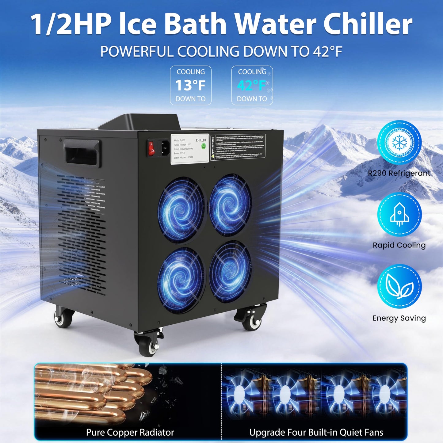 EONIX 1/2 HP Cold Plunge Chiller for Ice Bath – Upgraded Faster Cooling to 42°F, Built-in Filter & Pump, Insulated Hoses, Energy Saving & Low Noise – for Home Athlete Recovery & Cold Water Therapy