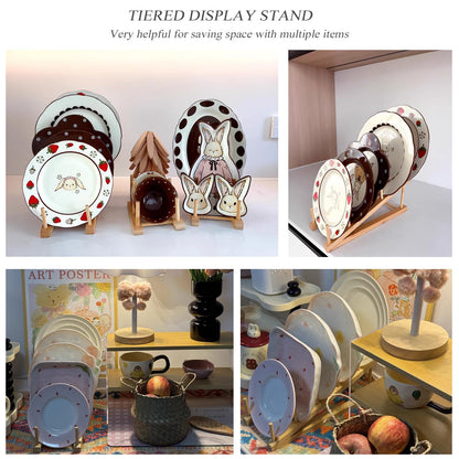 SRYESA 5 Pack Plate Stands For Display,Wooden Multi Plate Holder Cabinet Organizer, 5-Tier Craft Show Vendor Counter Display Rack For Tabletop Book, Art prints, and Platter