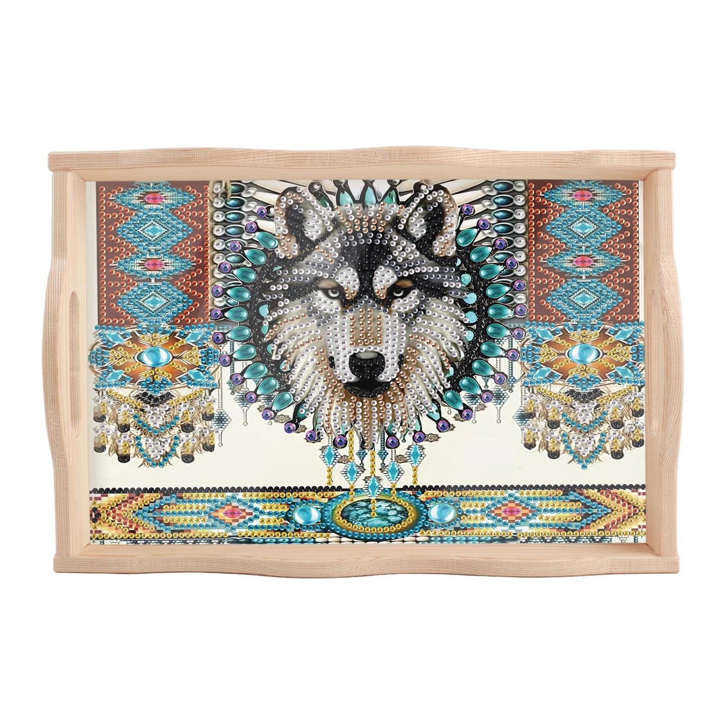 JISHSHAY Diamond Art Serving Tray Diamond Painting Food Tray Gem Art Serving Platter Gem Painting Mosaic Kits for Adults DIY Kits for Adults, with Wood Handle 20×30cm/7.87×11.81in, Wolf