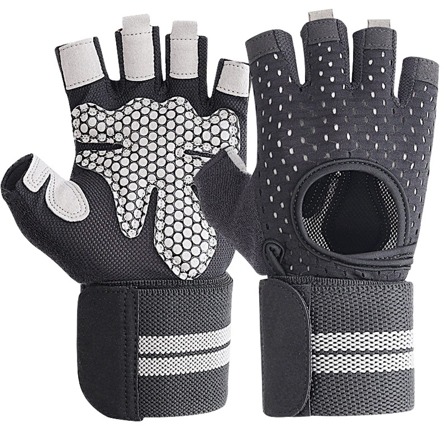 Weightlifting Gym Gloves for Men Women, Breathable Workout Gloves, Anti-Slip Exercise Gloves, Adjustable Wrist Support, Full Palm Protection, Lightweight