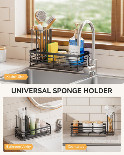 Yofidra Sponge Holder for Kitchen Organizer: Sink Caddy with Instant Drying Stone, Metal Stainless Steel, 9.3" X 4" Home Decor Storage and Organization Accessories, Black