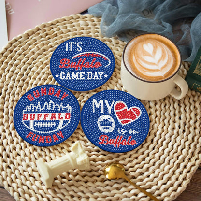 Bartogro 8 Pcs Diamond Painting Coaster Kits, DIY Football Diamond Art Coasters with Holder Sports Diamond Art Crafts Supplies for Buffalo Design