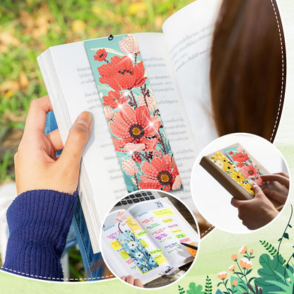 4pcs Flower Diamond Art Bookmarks Kit Floral Diamond Bookmarks for Adults 5D DIY Diamond Art Kit for Spring Reading Lover Book Lover Students DIY Gem Crafts Gift
