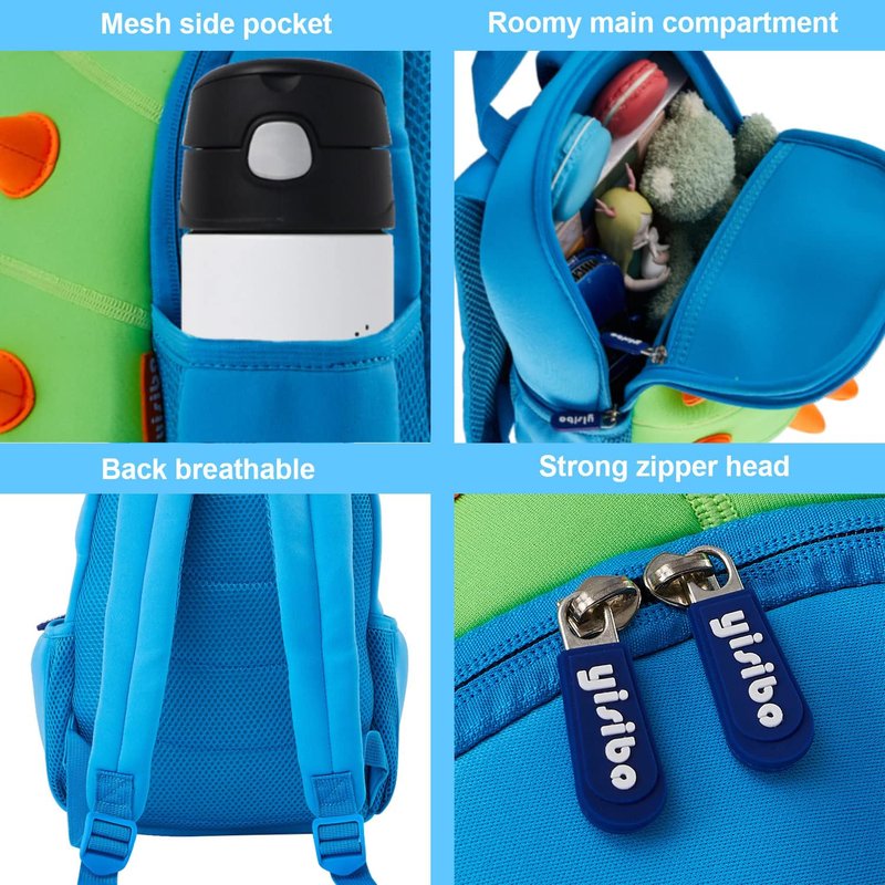yisibo Kids Dinosaur Backpack Toddler Backpack Waterproof Preschool Travel Schoolbag Backpack for Kindergarten Bookbags Boys Girls 2-7 Years