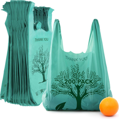 200 Pack Thank You Bags Disposable Grocery T Shirt Bags with Handles for Supermarket Groceries Produce Shopping Trash