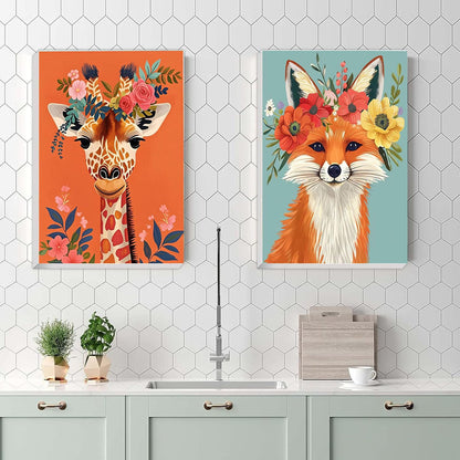 bleihum 4 Pack Paint by Numbers kit for Adults with Frame and Wooden Easel, Animals Paint by Number Canvas, Easy Paint by Numbers Kit for Adults Beginner Home Wall Decor Gift (8x12 inch)