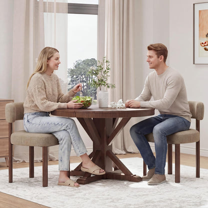 smartue Wooden Dining Chairs Set of 6, Upholstered Kitchen Chairs with Solid Wood Legs, Mid Century Dining Room Chair with Ergonomic Curved Backrest for Kitchen Dining Vanity, Camel