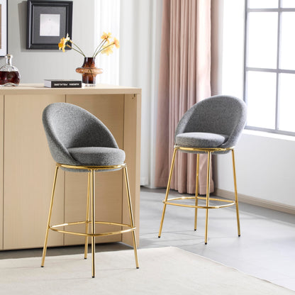 Christopher Knight Home Dudley Barstool Set of 2, Metal Bar Stools for Kitchen Island, Boucle Fabric Accent Chair for Bar Table, Modern Counter Stools with Footrest and Backrest, Gray and Gold