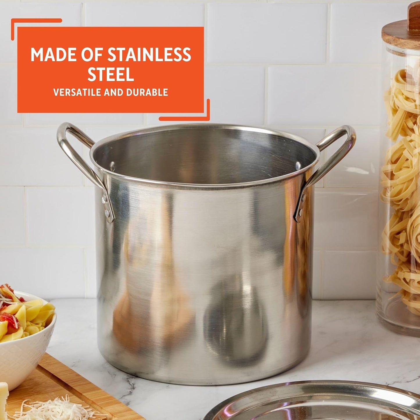 IMUSA 8 Quart Stainless Steel Stock Pot with Lid: Silver