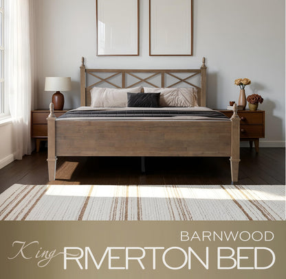 King Size Solid Wood Bed Frame, Platform Bed with Headboard & Footboard, 12 Heavy-Duty Slatted Base with Metal Legs, No Box Spring Needed, Noise-Free & Anti-Slip, Easy Assembly, Barnwood Finish RIK-30