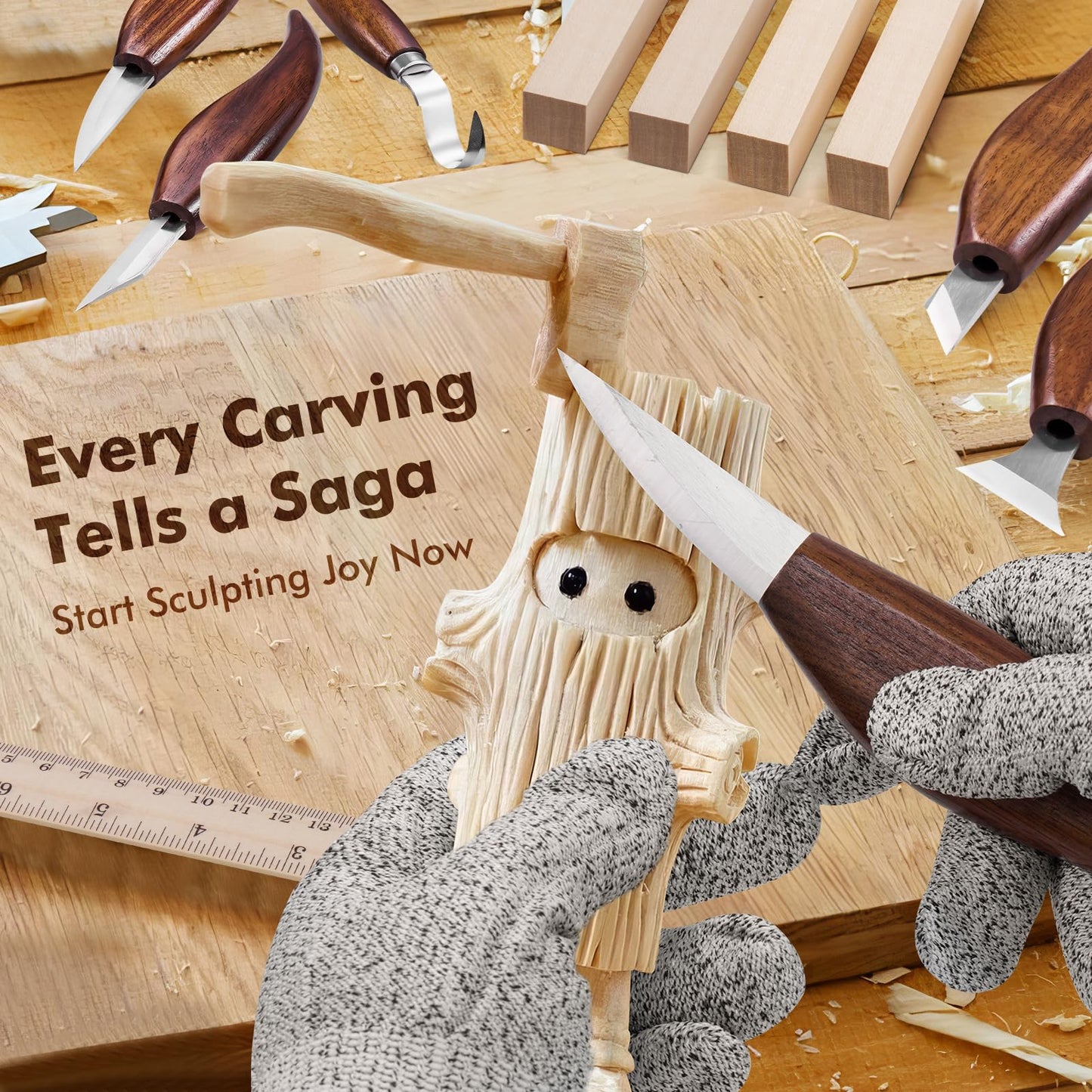 Wood Carving Kit Deluxe, 35-in-1 Whittling Kit for Beginners, With 8PCS Whittling Knives & 12PCS Detail Wood Carving Knives, Black Walnut Wood Handle, Wood Carving Kit for Beginners and Enthusiasts