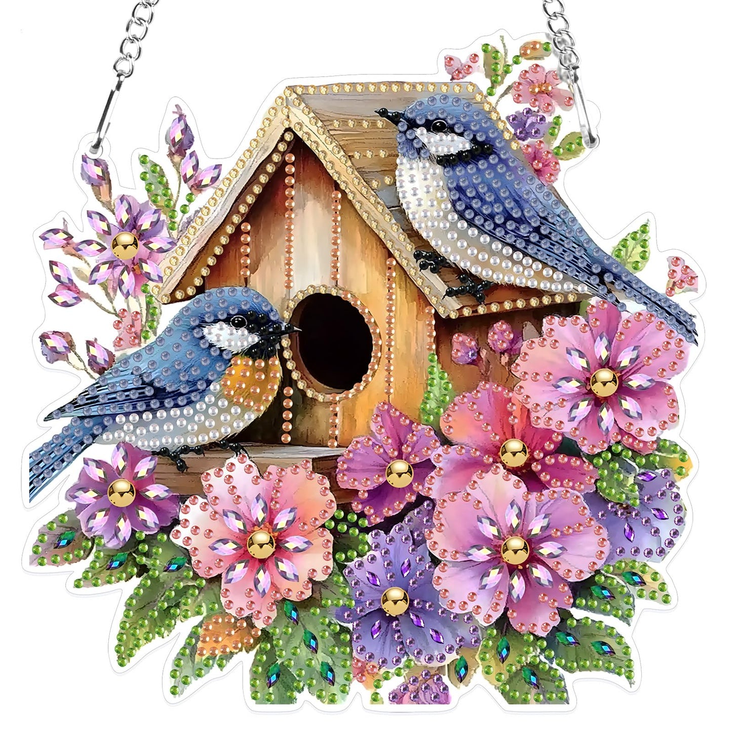 MXJSUA Birds Flowers Special Shaped Hanging Diamond Painting Art Kits for Adults, Crystal Rhinestone Acrylic Gem Art Pendant Ornaments Kit for Home Decoration and Gift