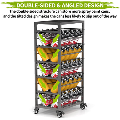 yeshine 50 Can Spray Paint Storage Rack, Rolling Aerosol Storage Cart, Metal Spray Bottle or Lube Holder, Aerosol Can Holder Rack, Paint Bottle Organizer for Garage And Craft Workroom