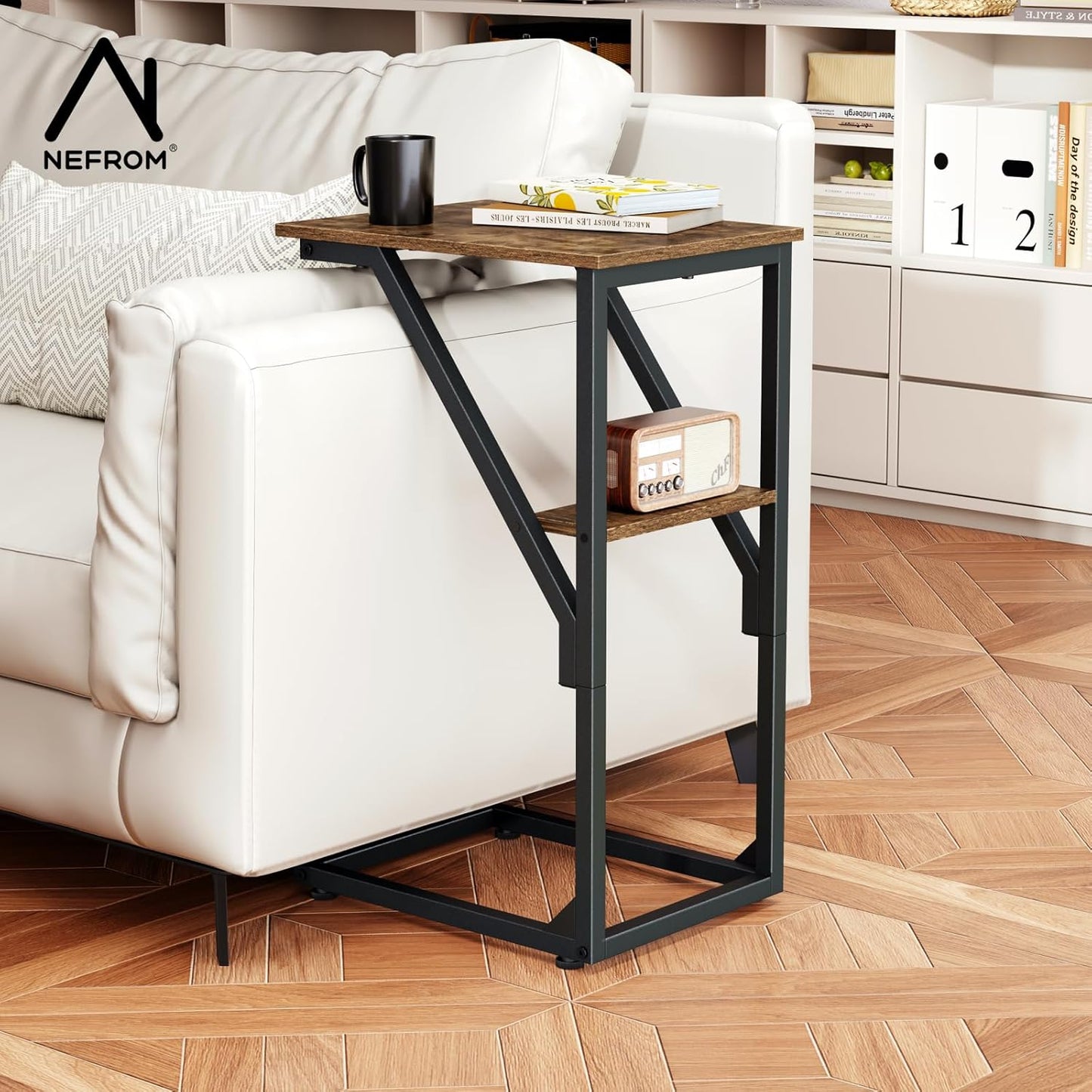NEFROM Set 2, ET-D-BR2 C-Shaped End Tables, Sofa TV Trays of Small Couch Side Table for Living Room, Bedroom, Bedside
