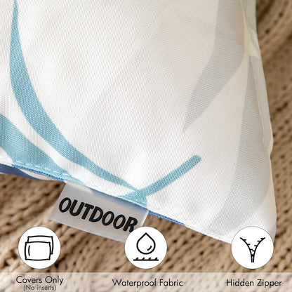 MIULEE Decorative Outdoor Throw Pillow Covers - Waterproof Natural Leaves Pattern, 18x18 Inch, Blue - Pack of 2
