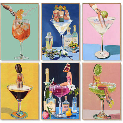 6 Pack Paint by Numbers Kit for Adults Beginners - 8x12 Inch Cocktail Adult Paint by Number Kits on Canvas, Cocktail DIY Acrylic Oil Number Painting Kits for Adults, Perfect for Gift Home Decor